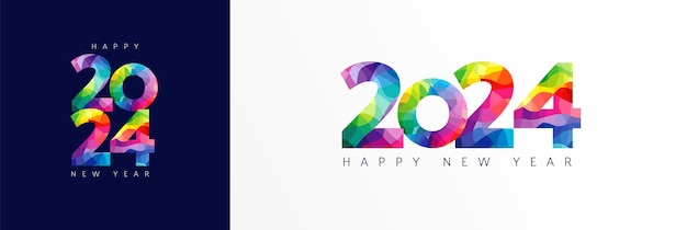Vecteur 2024 happy new year colorful facet typography logo design concept xmas greetings with numbers 2024