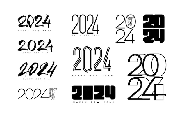 2024 logo typographique bonne année pour la conception de bannières ou de calendriers illustration vectorielle de vacances ensemble de 2024 étiquettes numériques nouvel an 2024 et signes isolés de Noël