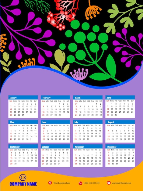 Vecteur 2024 modèle de conception de calendrier mural d'une page moderne 12 mois calendrier d'une page calendrier mural