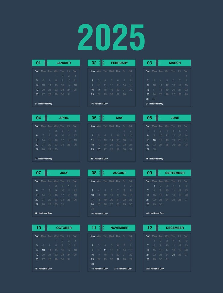 Vecteur 2025 calendrier minimaliste modèle modifiable planificateur mensuel coloré 2025 design professionnel