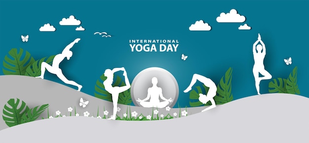 Vecteur 21 juin - journée internationale du yoga, femme en posture de yoga. vecteur
