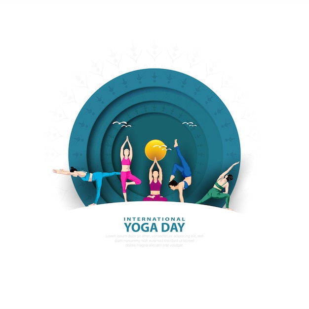 21 Juin - Journée Internationale Du Yoga, Femme En Posture De Yoga. Vecteur