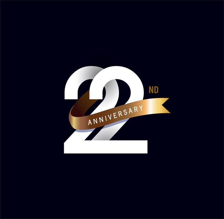Vecteur 22 ans anniversaire vecteur numéro icône logo anniversaire étiquette noir et blanc avec ruban doré