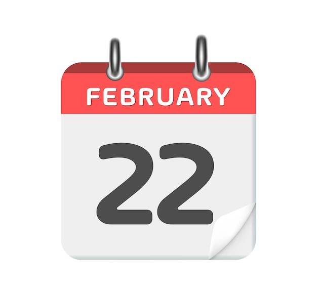 Vecteur 22 février icône de calendrier sur fond blanc