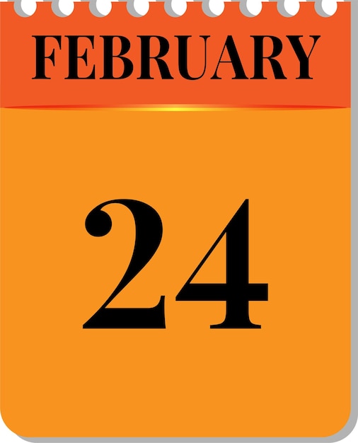 Vecteur 24 février dans l'icône du calendrier sur fond blanc conception de couleur noire orange image vectorielle