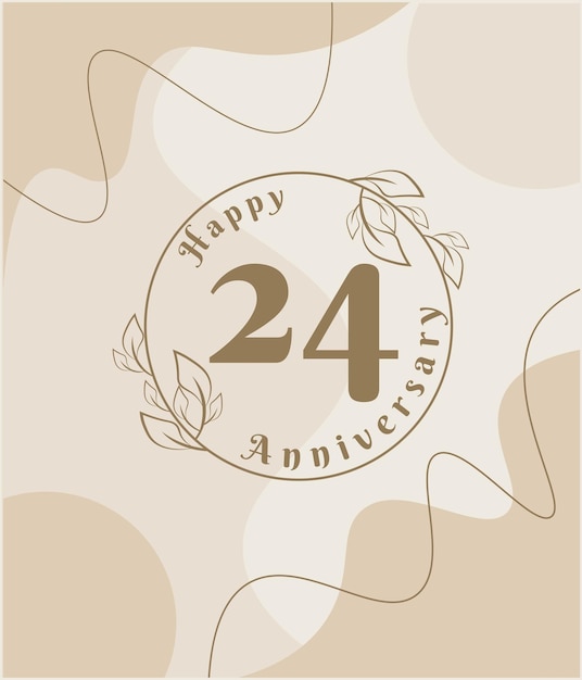 24e Anniversaire, Logo Minimaliste. Illustration Vectorielle Marron Sur Modèle De Feuillage Minimaliste.