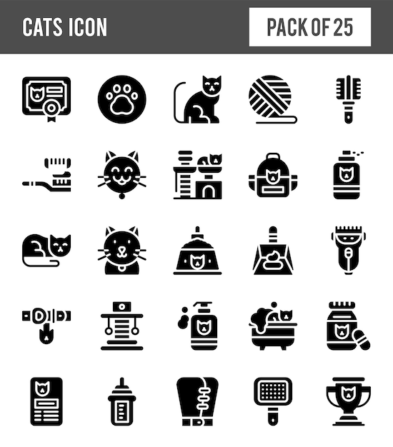 25 chats glyphe icon pack illustration vectorielle
