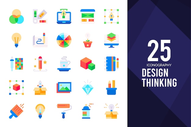 Vecteur 25 design thinking flat icon pack illustration vectorielle