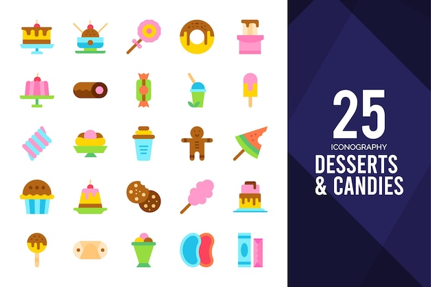 25 Desserts et Bonbons Flat icon pack vector illustration