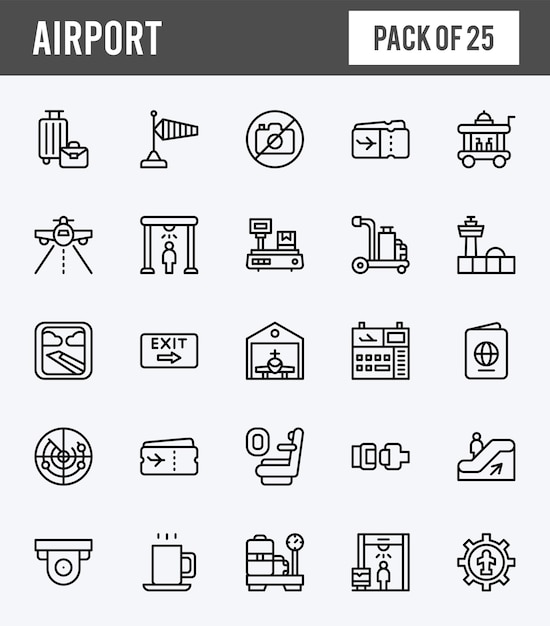 25 icônes Airport Lineal Expanded pack illustration vectorielle