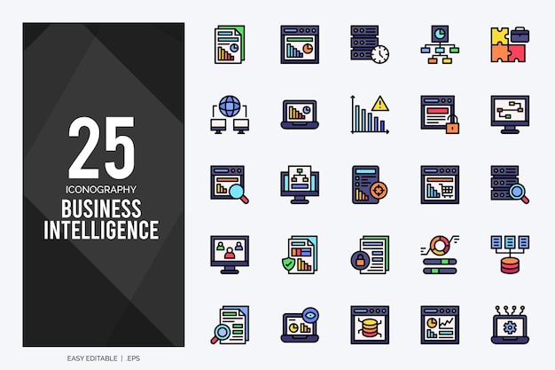 25 Icônes Business Intelligence Lineal Color Pack Illustration Vectorielle