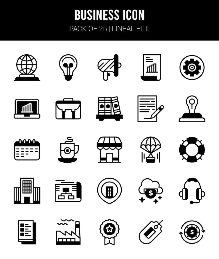 Vecteur 25 icônes business lineal fill pack illustration vectorielle