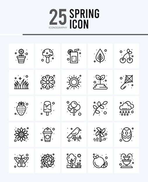 25 icônes de contour de printemps Pack illustration vectorielle