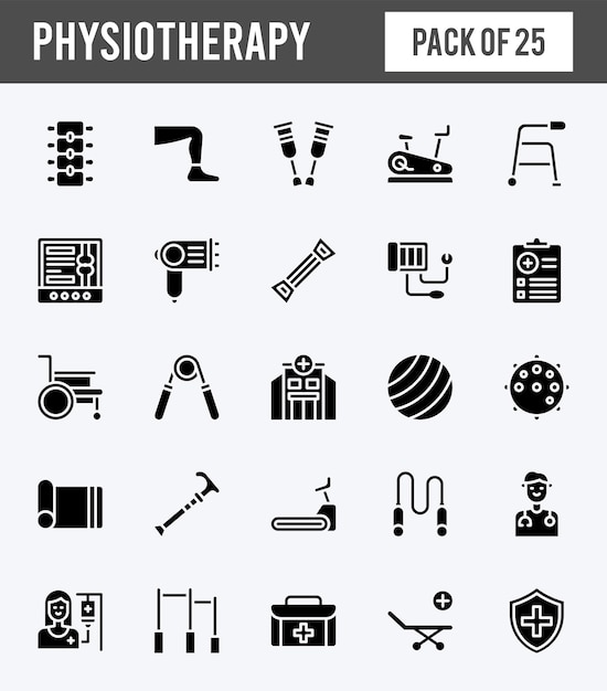 25 icônes de glyphes de physiothérapie pack illustration vectorielle