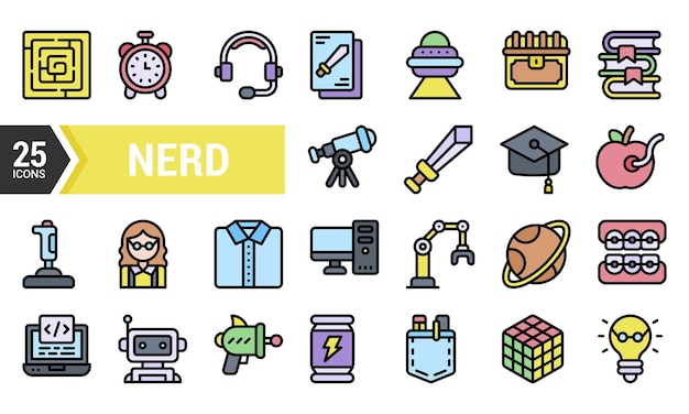 25 icônes linéaires colorées de choses pour nerds