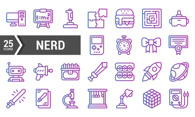 25 icônes de nerds à gradient violet pour vos projets de conception