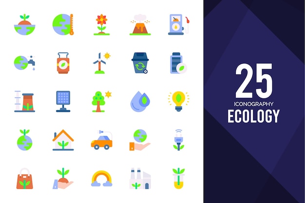 25 icônes plates d'écologie pack illustration vectorielle