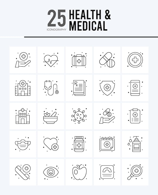 25 icônes de santé et de contour médical Pack illustration vectorielle