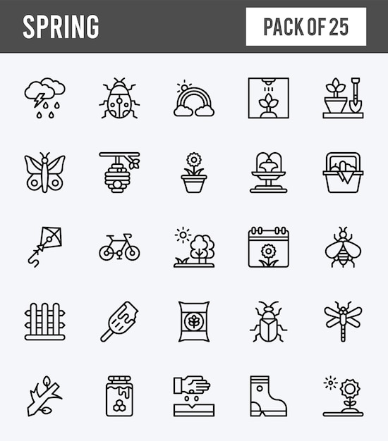 25 icônes Spring Lineal Expanded pack illustration vectorielle