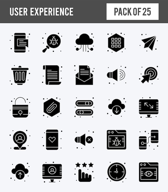25 Illustration vectorielle du pack d'icônes de glyphe d'expérience utilisateur
