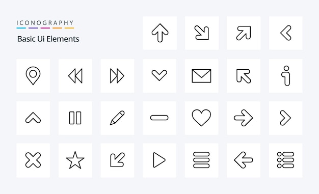 25 Pack D'icônes De Base Ui Elements Line Illustration D'icônes Vectorielles