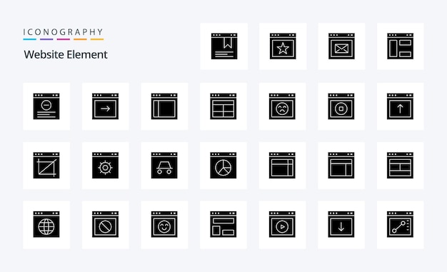 25 pack d'icônes de glyphe solide d'élément de site Web