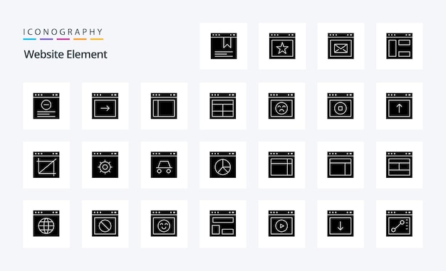 Vecteur 25 pack d'icônes de glyphe solide d'élément de site web