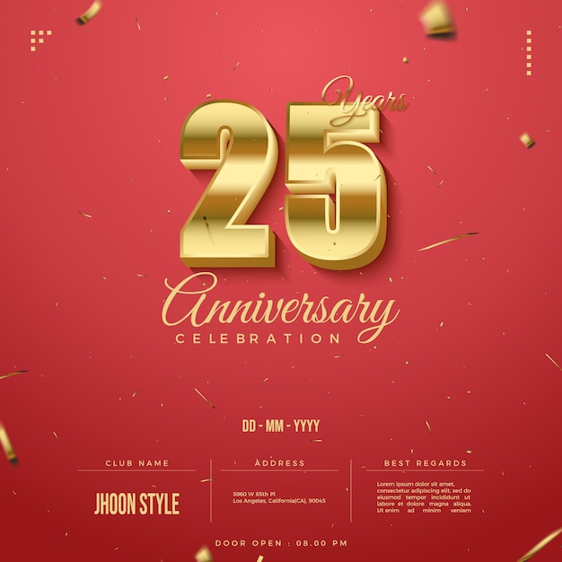 25e anniversaire en couleur dorée brillante et luxueuse