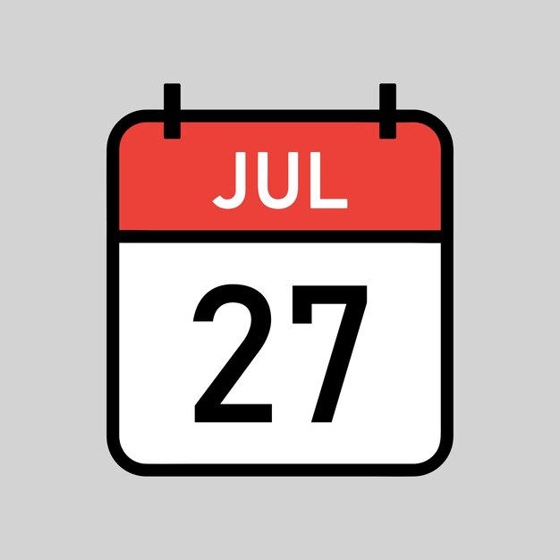 27 juillet page de calendrier couleur rouge et blanc avec contour noir calendrier date illustration vectorielle simple | Vecteur Premium