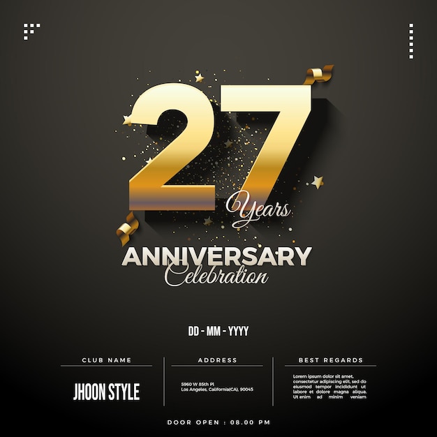 27e anniversaire avec des chiffres flottants en or.