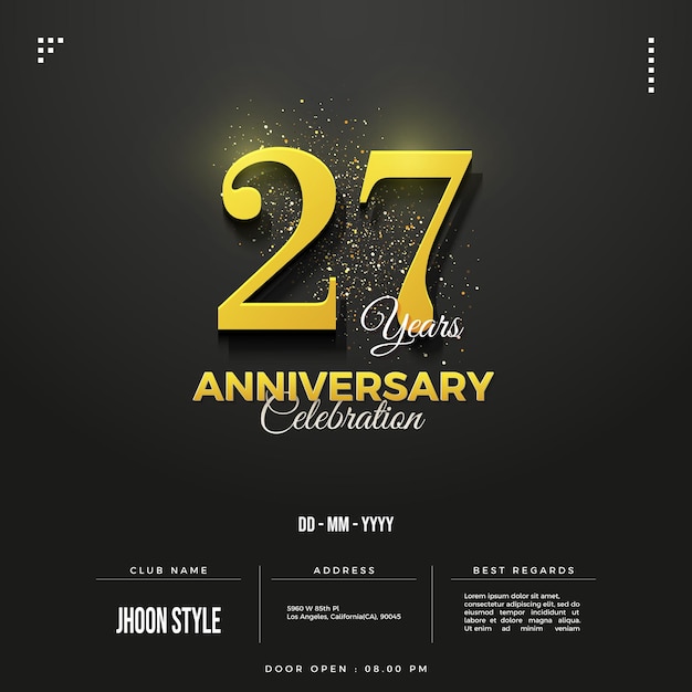 27e anniversaire avec des chiffres jaunes 3d.