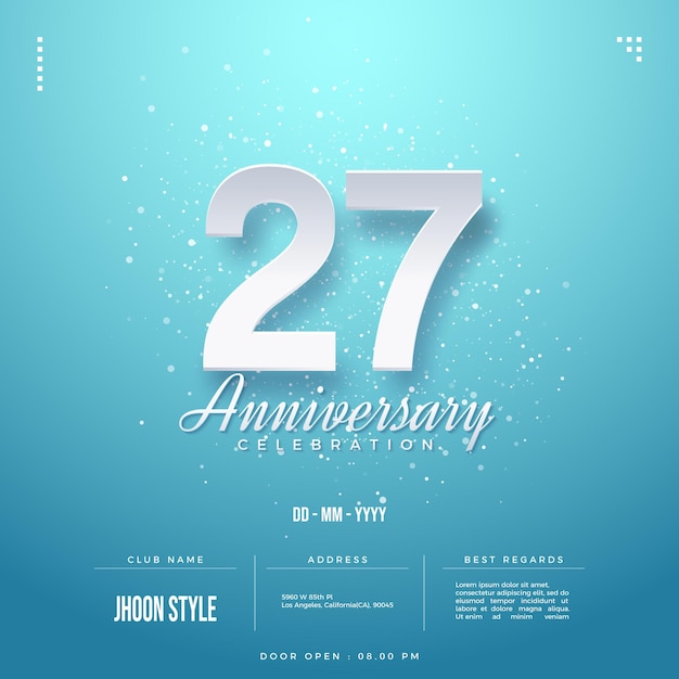 27e anniversaire sur fond bleu brillant