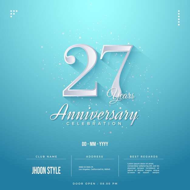 27e anniversaire sur fond bleu avec un petit effet de lumière.