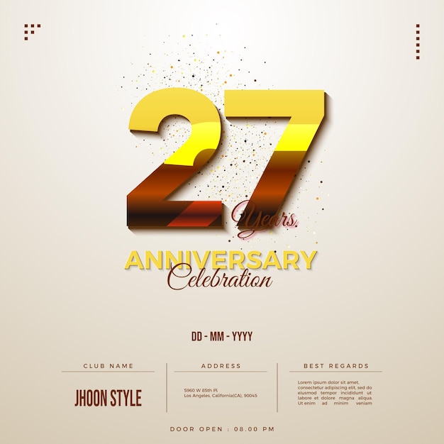 27e anniversaire avec illustration couleur rouillée.