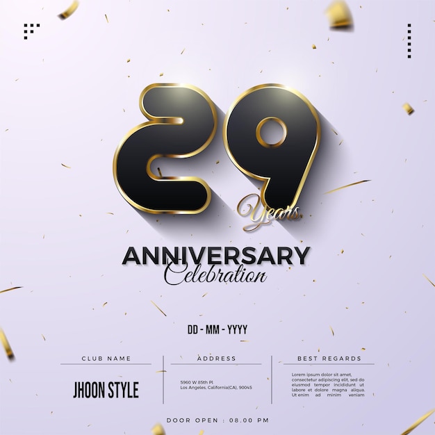 29e anniversaire avec effet de flou de décoration en feuille d'or volante.