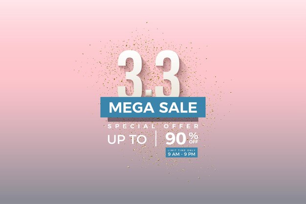 3 3 fond de vente avec illustration de nombres finement ombragés