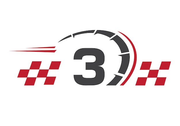 Vecteur 3 avec la lettre du logo du drapeau de course, le symbole du logo de la vitesse