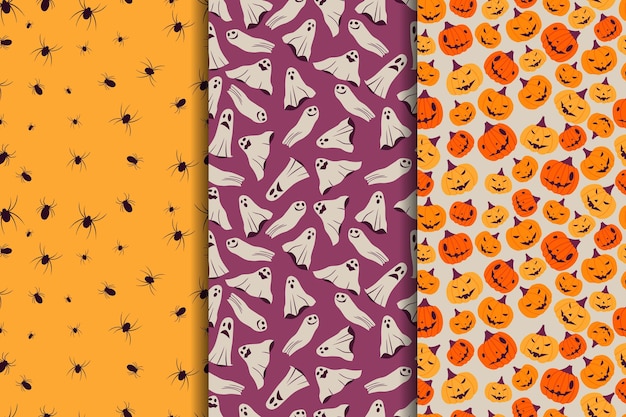 3 Modèles Sans Couture De Vecteur Halloween Différents