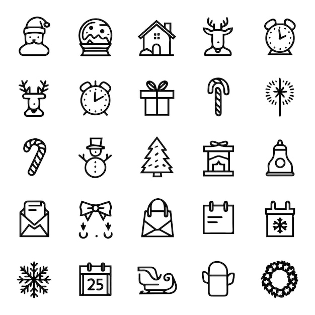30 icônes minimalistes de la ligne de Noël