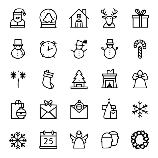 30 icônes minimalistes de la ligne de Noël