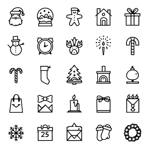 30 icônes minimalistes de la ligne de Noël