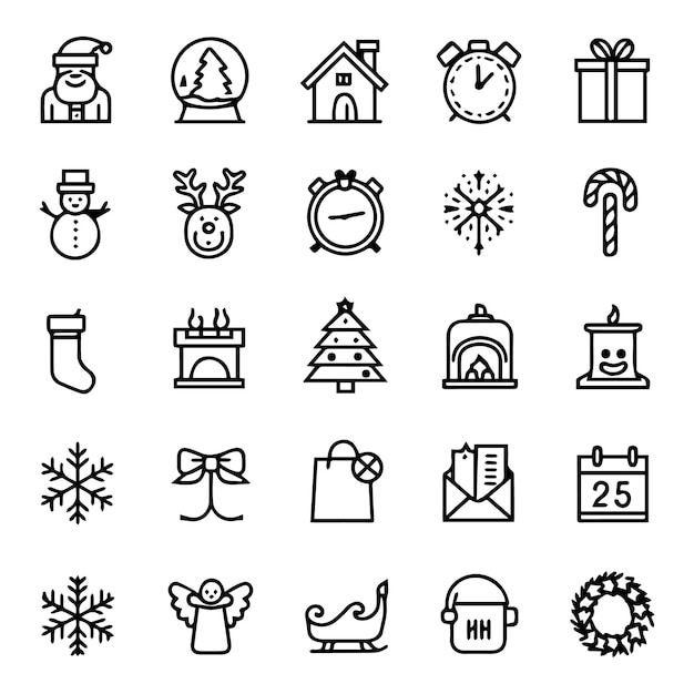30 icônes minimalistes de la ligne de Noël