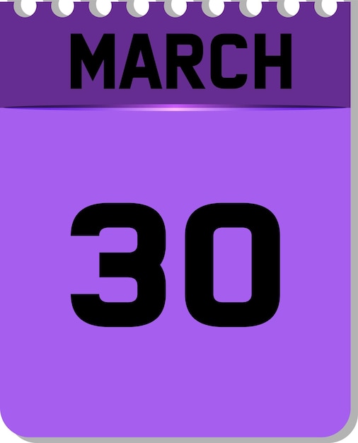 Vecteur 30 mars en icône de calendrier violet et noir sur fond blanc. peut changer de couleur