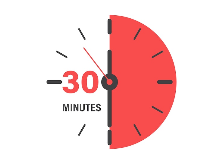 Vecteur 30 minutes sur l'icône du chronomètre dans un style plat illustration vectorielle de l'horloge sur un fond isolé signale de compte à rebours concept d'entreprise