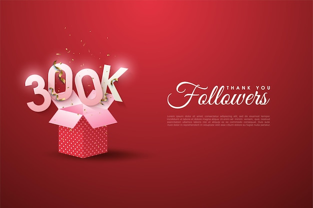 300000 abonnés avec des numéros illustrés sur des coffrets cadeaux ouverts.