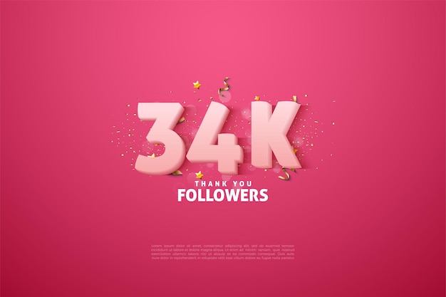 34 000 abonnés avec des chiffres roses 3D réalistes.