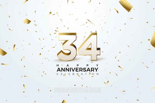 34e anniversaire avec chiffres et feuille d'or