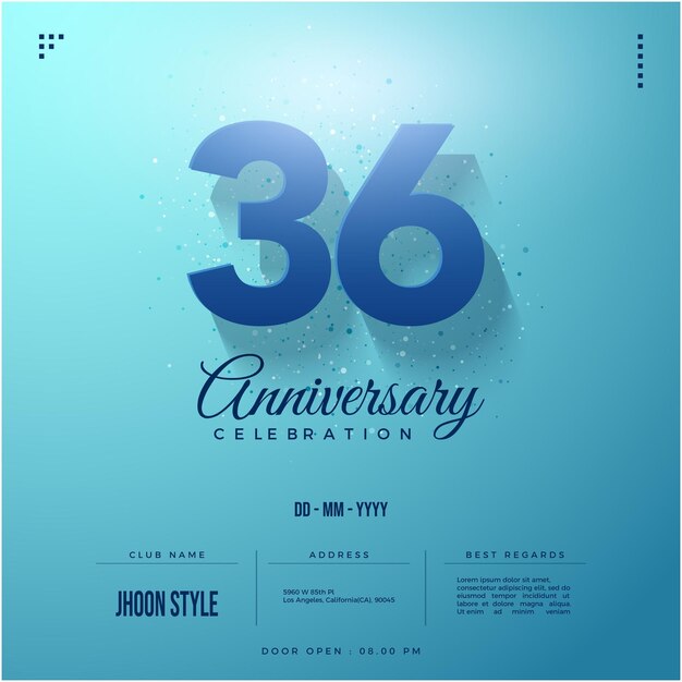 36e anniversaire avec des chiffres brillants