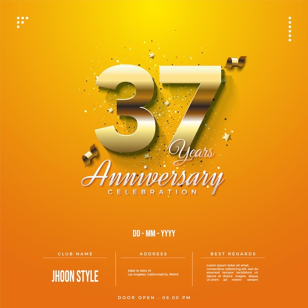 37e anniversaire avec un nombre d'or.