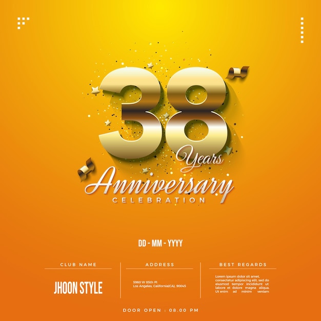 38e anniversaire avec décoration de petit ruban doré.